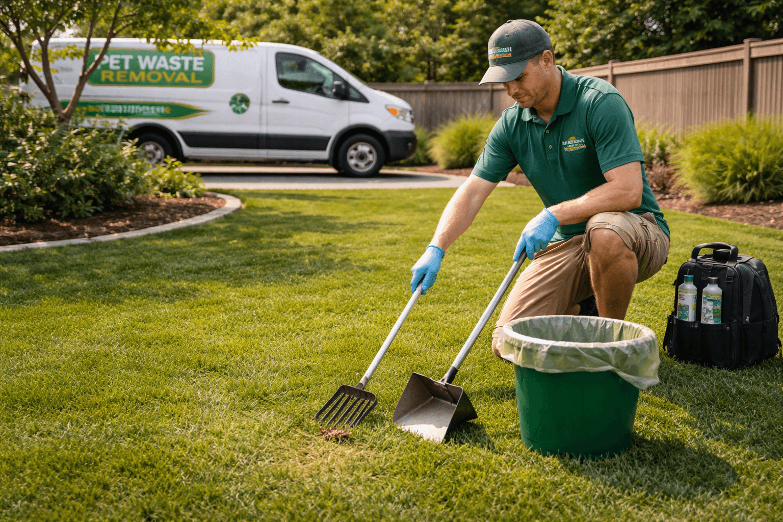 Technician cleaning a residential yard